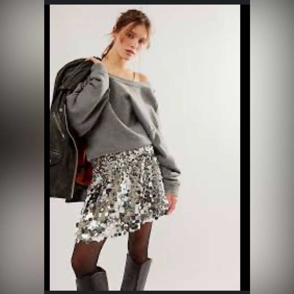 Free People Skirts Can't Get Enough silver paillette Sequin Skirt size 4 new